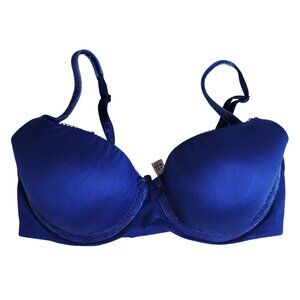 Victoria's Secret Lined Demi Bra Blue 34DD Velour Sparkle Seamless Underwire